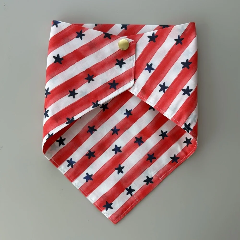 Red and White Striped Dog Bandana with Blue Stars